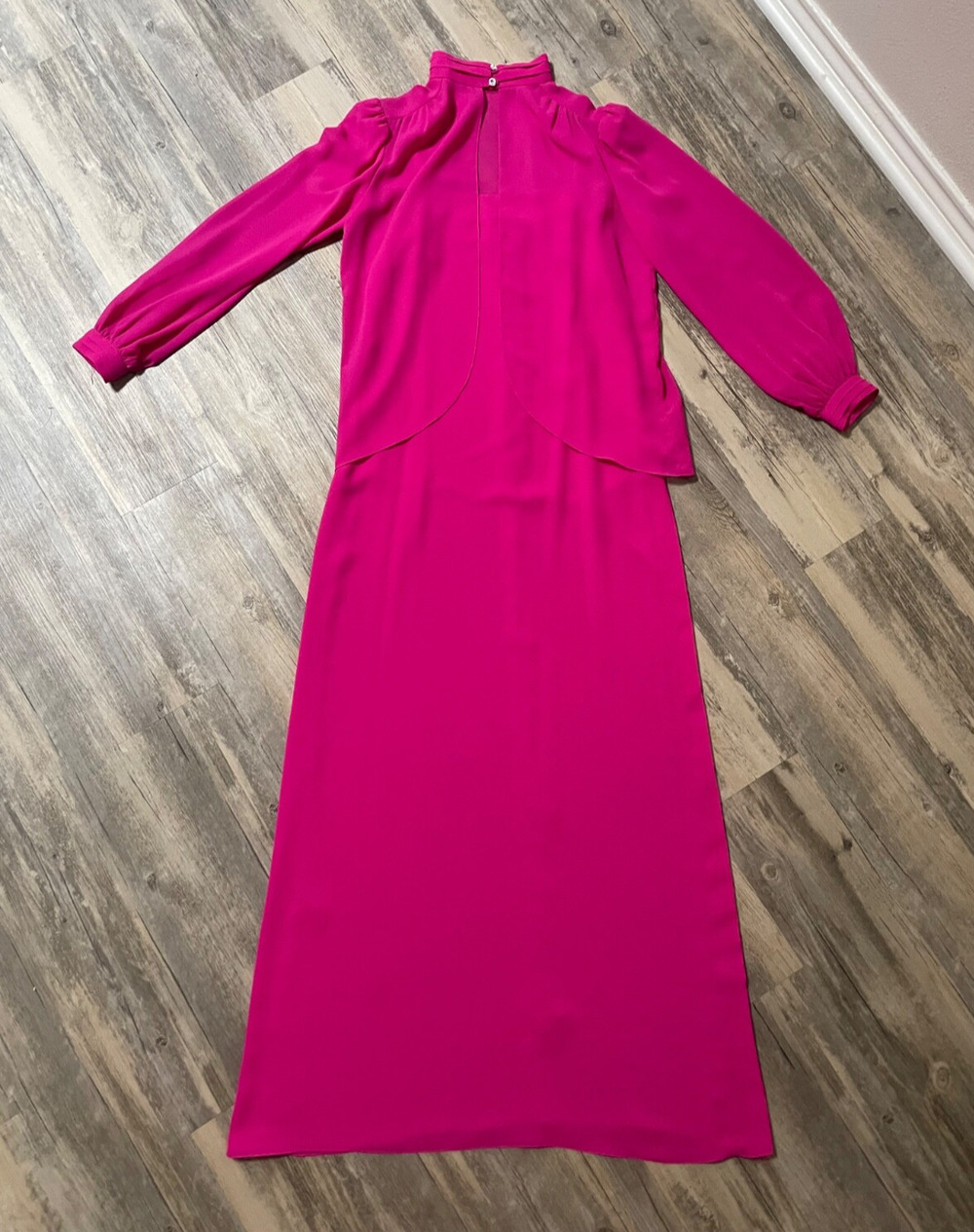 Vtg 70s Carrie Ltd Chiffon Long Sleeve Gown Dress Pink Size 8 Union Made